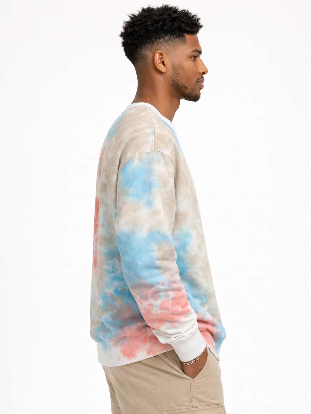 Beige Blue and Pink Tie-Dye Printed Sweatshirt