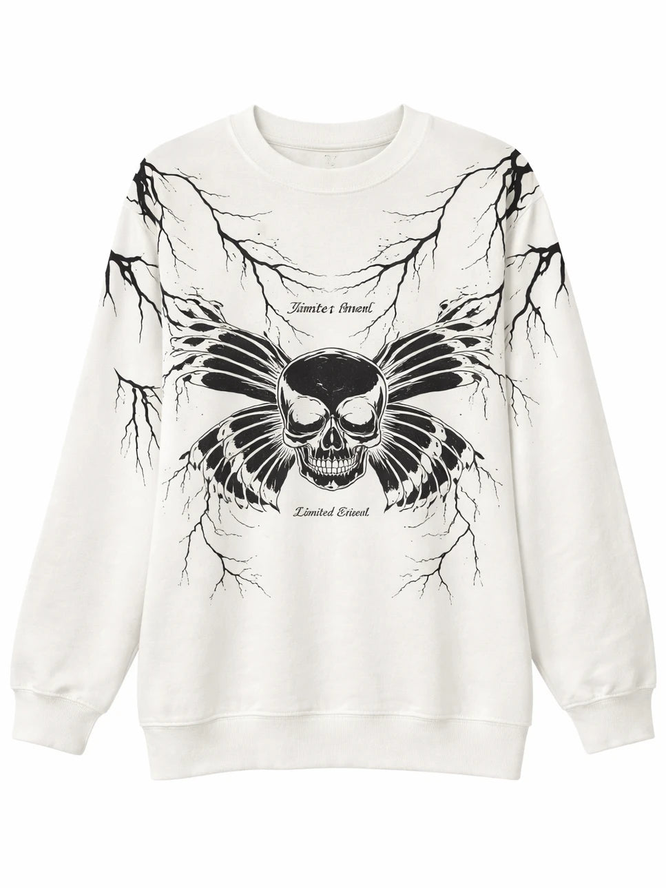 Central Skull illustration - High Contrast Black Ink Style Sweatshirt