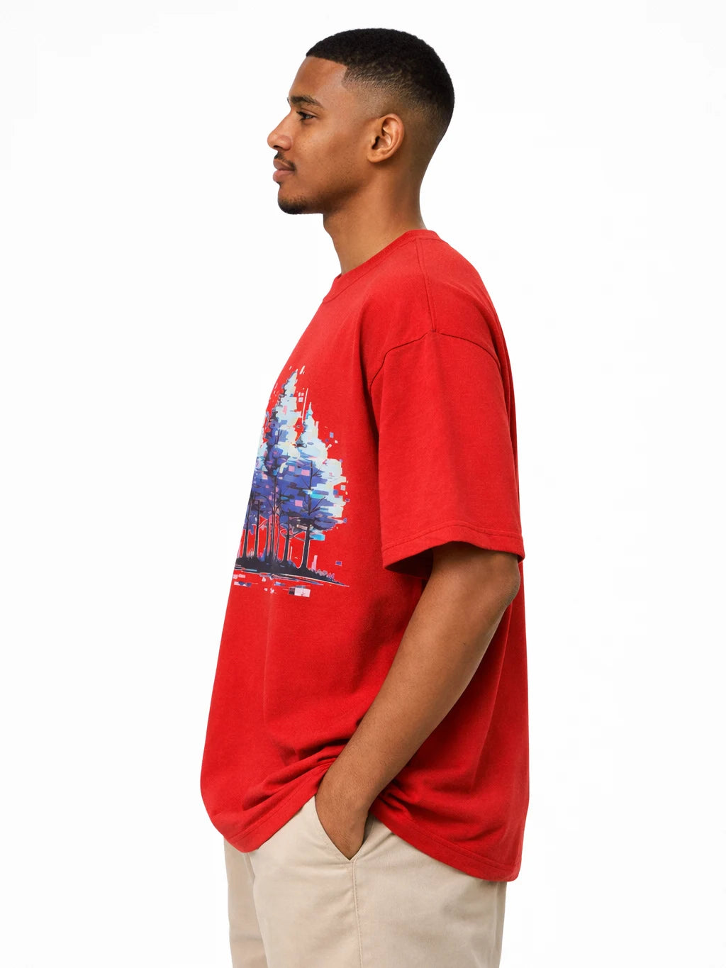 Glitched Life Red Oversize graphic T-shirt