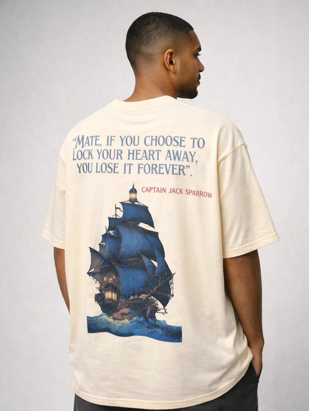 Captain Jack Sparrow Beige Oversize graphic T-shirt