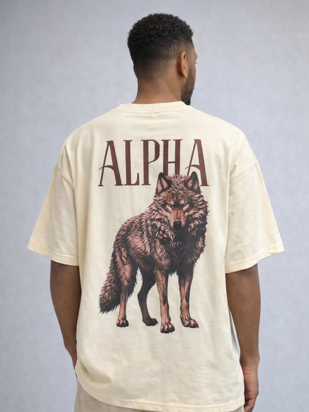 Alpha Wolf Beige Oversize graphic T-shirt