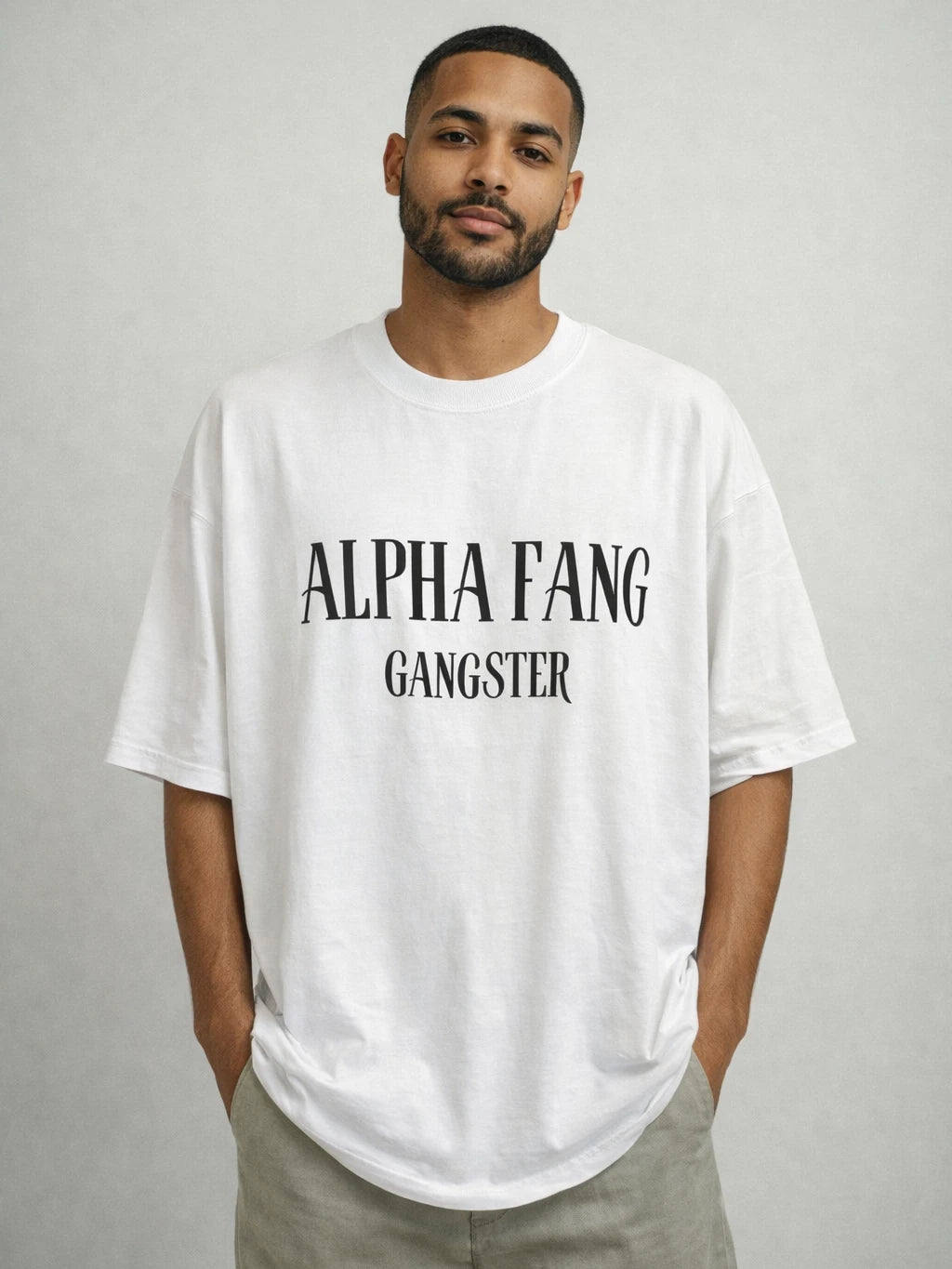 Alpha Fang Gangster White Oversize Typography T-shirt