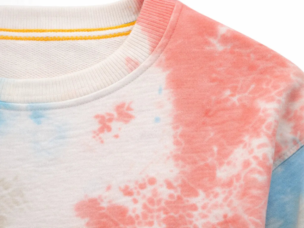 Beige Blue and Pink Tie-Dye Printed Sweatshirt