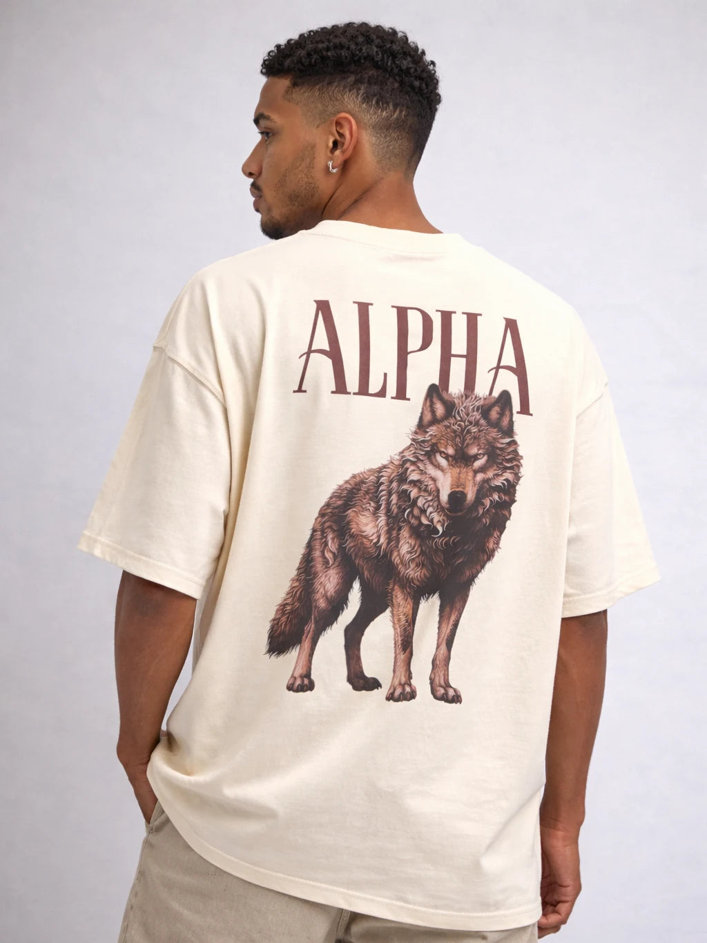 Alpha Wolf Beige Oversize graphic T-shirt