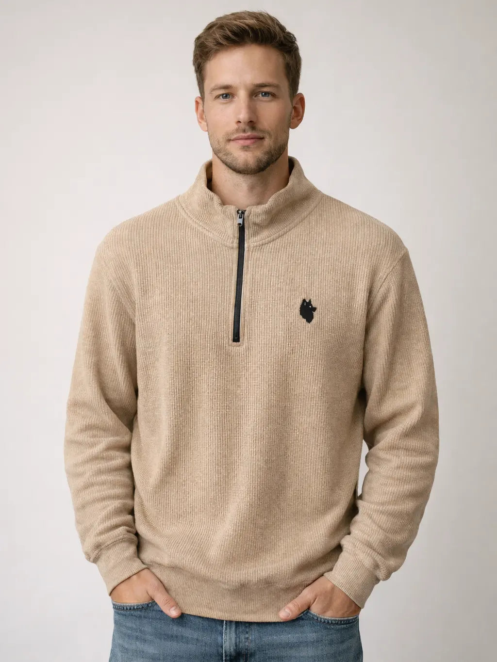 Beige Zipper Sweatshirt