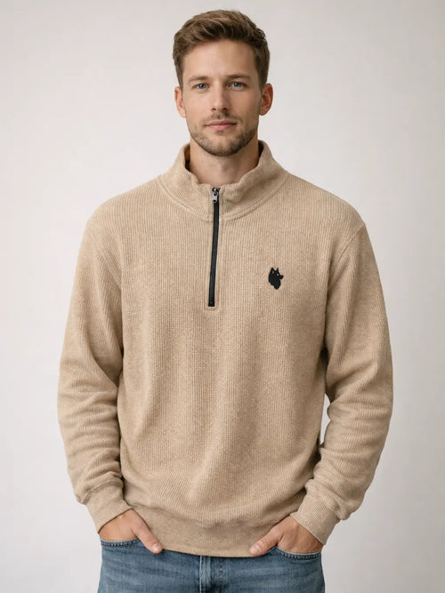 Beige Zipper Sweatshirt