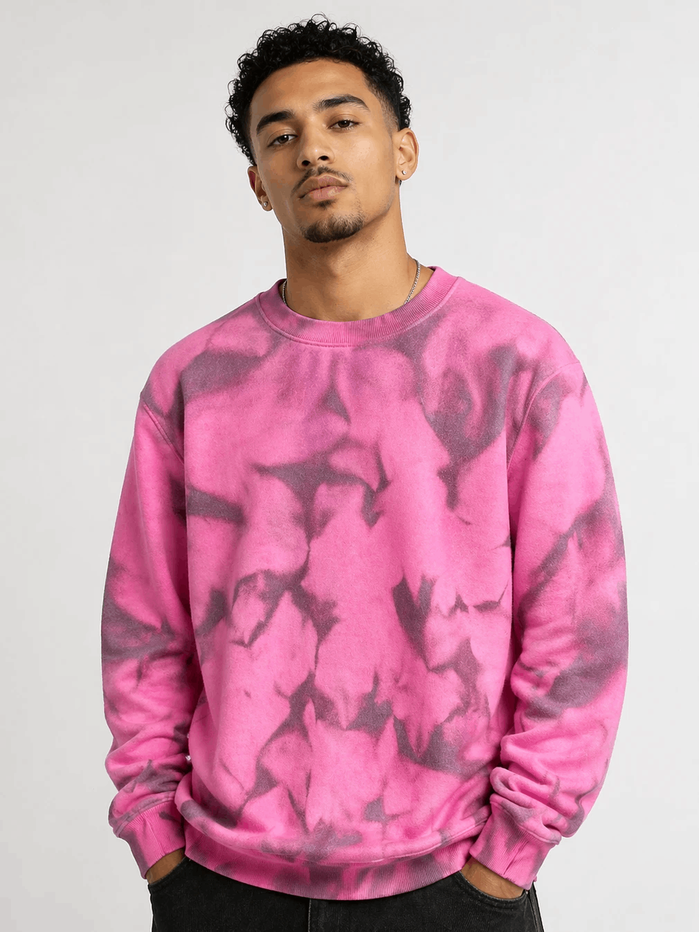 Pink Marble Tie-Dye Crewneck Sweatshirt