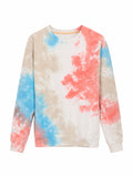 Beige Blue and Pink Tie-Dye Printed Sweatshirt