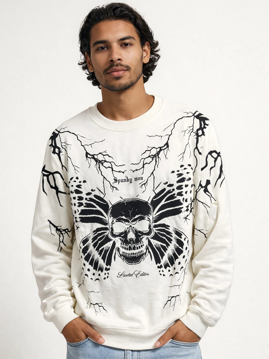 Central Skull illustration - High Contrast Black Ink Style Sweatshirt