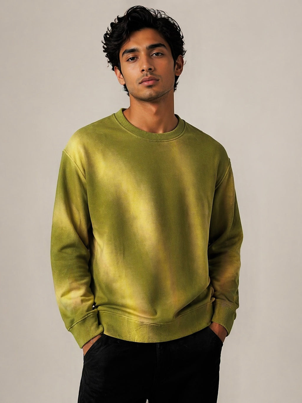 Olive Glow Tie-Dye Crewneck Sweatshirt