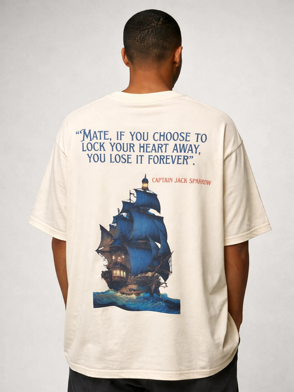 Captain Jack Sparrow Beige Oversize graphic T-shirt