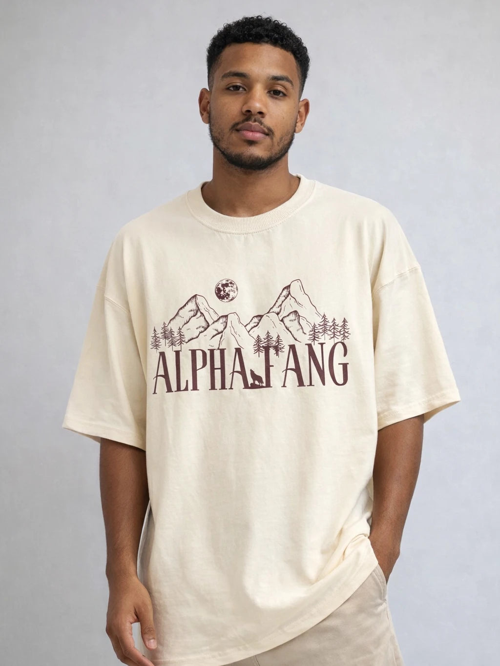 Alpha Wolf Beige Oversize graphic T-shirt