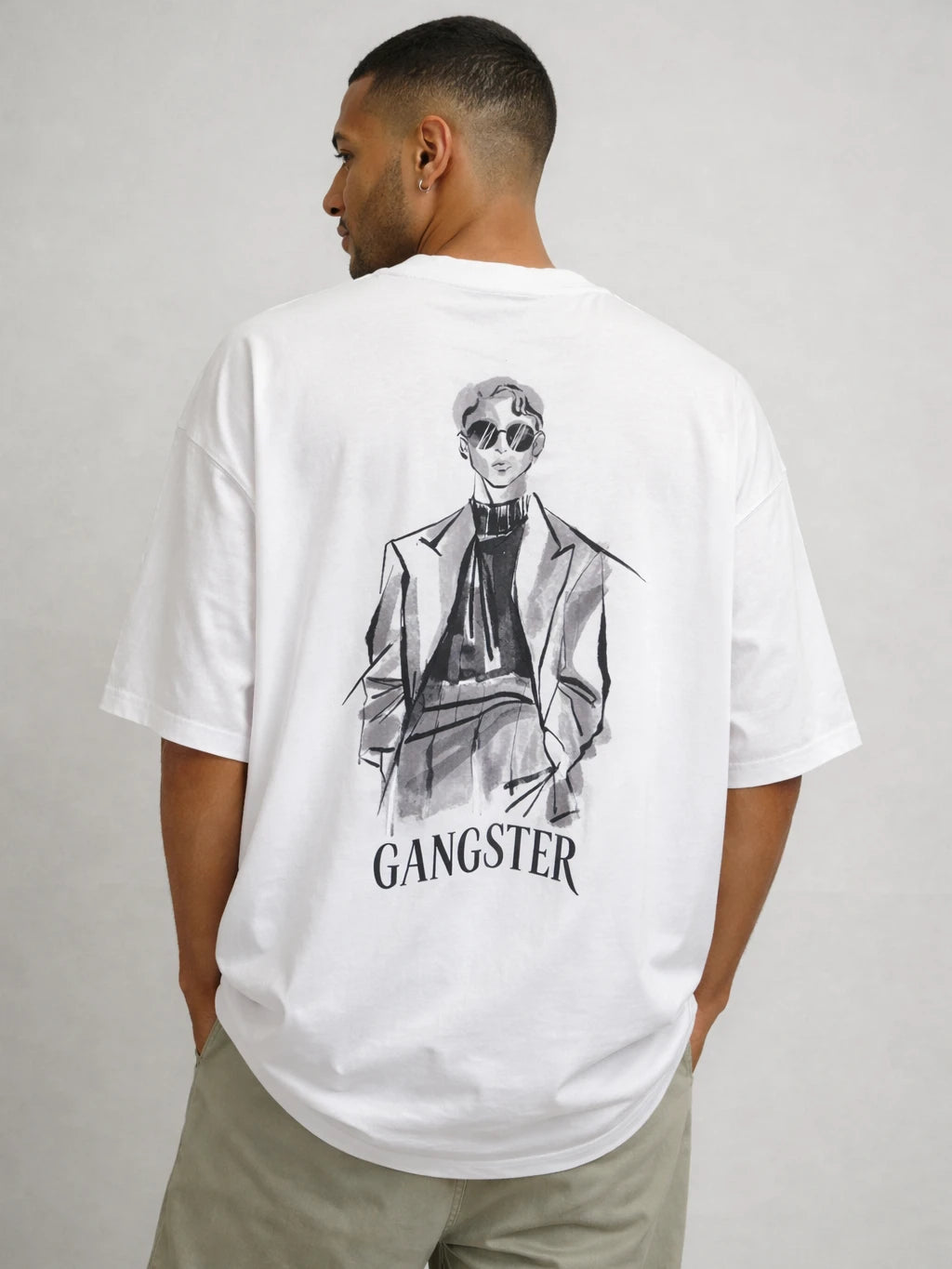 Alpha Fang Gangster White Oversize Typography T-shirt
