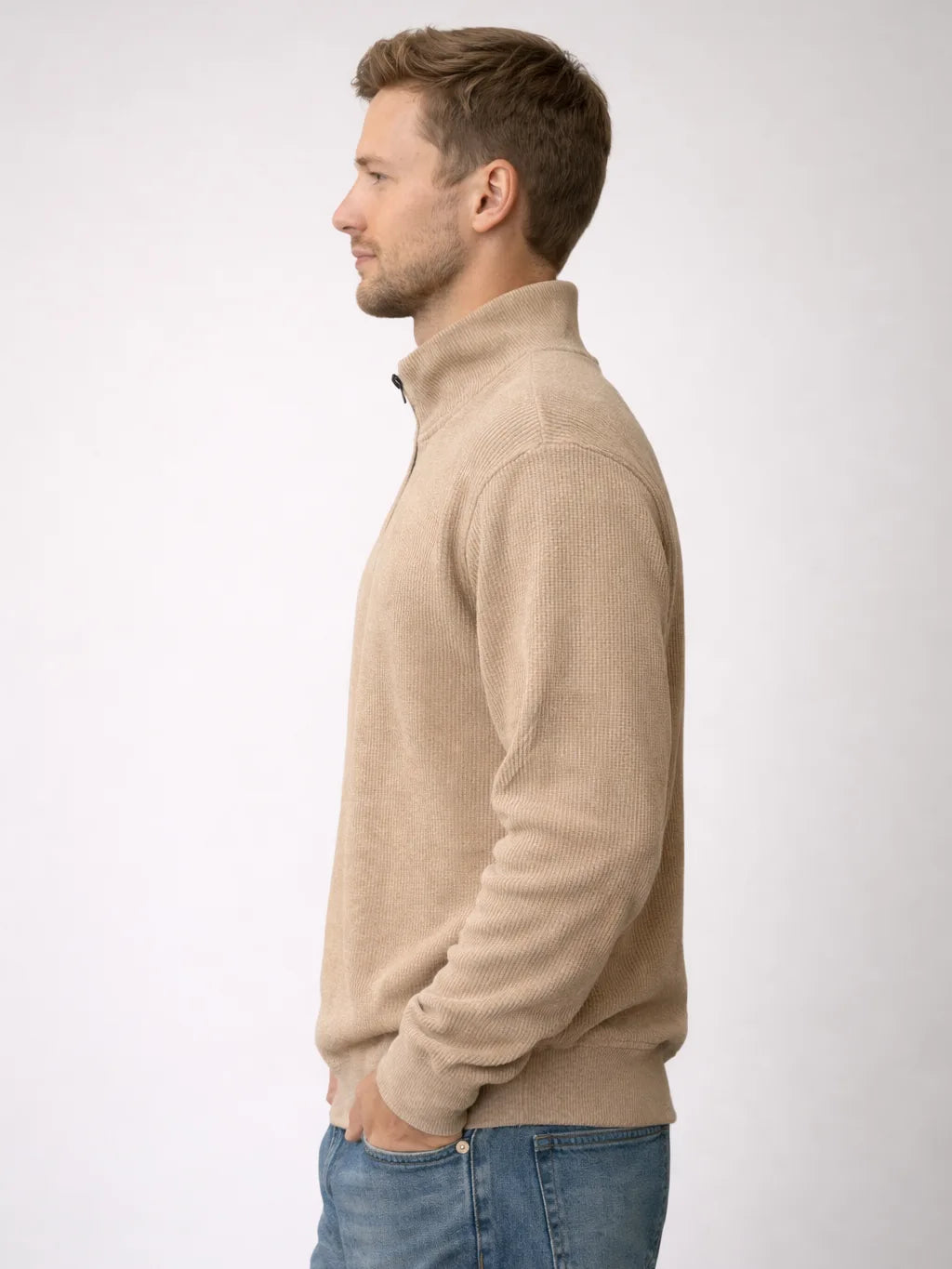 Beige Zipper Sweatshirt