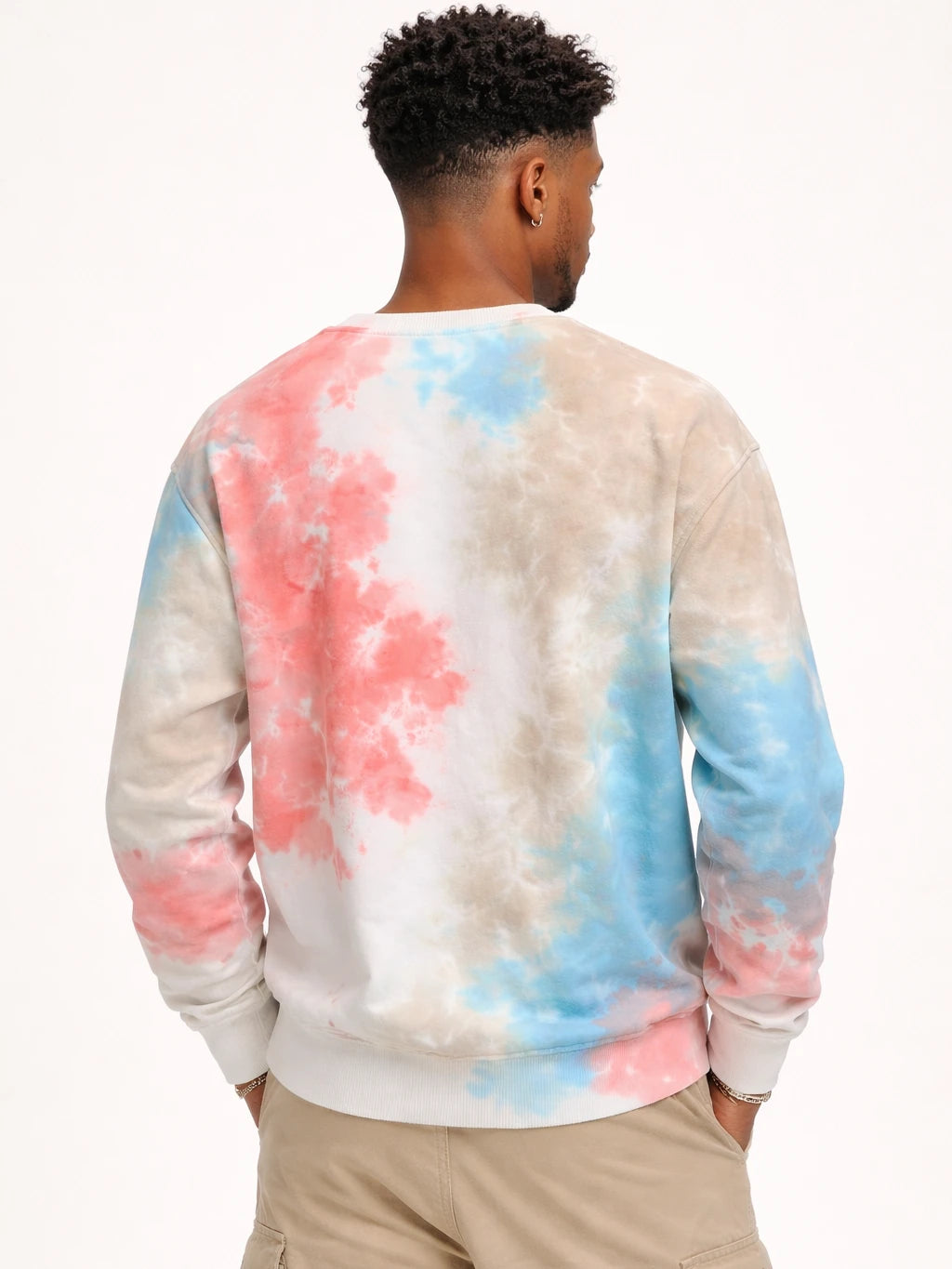 Beige Blue and Pink Tie-Dye Printed Sweatshirt
