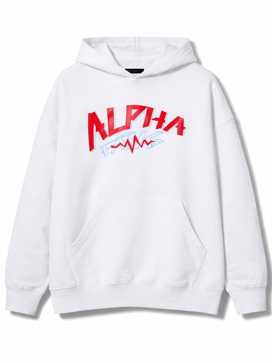 Alpha Fang Thunder White Typography Hoodie