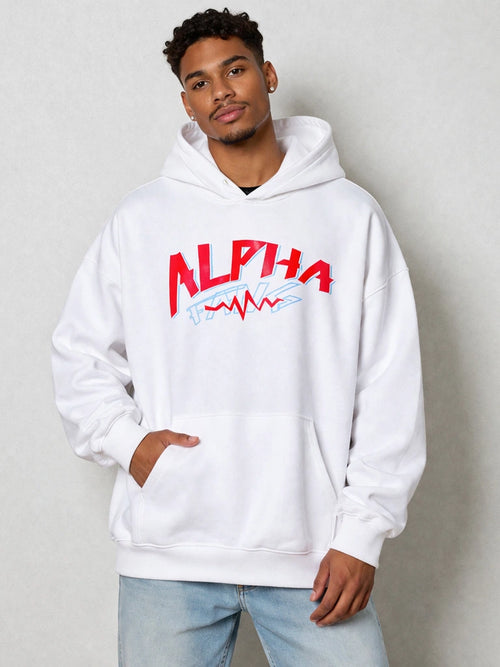 Alpha Fang Thunder White Typography Hoodie